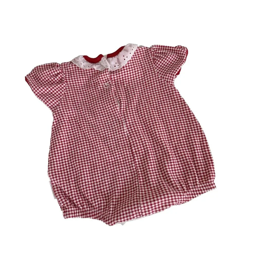 Vintage Healthtex Romper 3-6M Flower Ladybug Appliqué Red & White Gingham Cotton